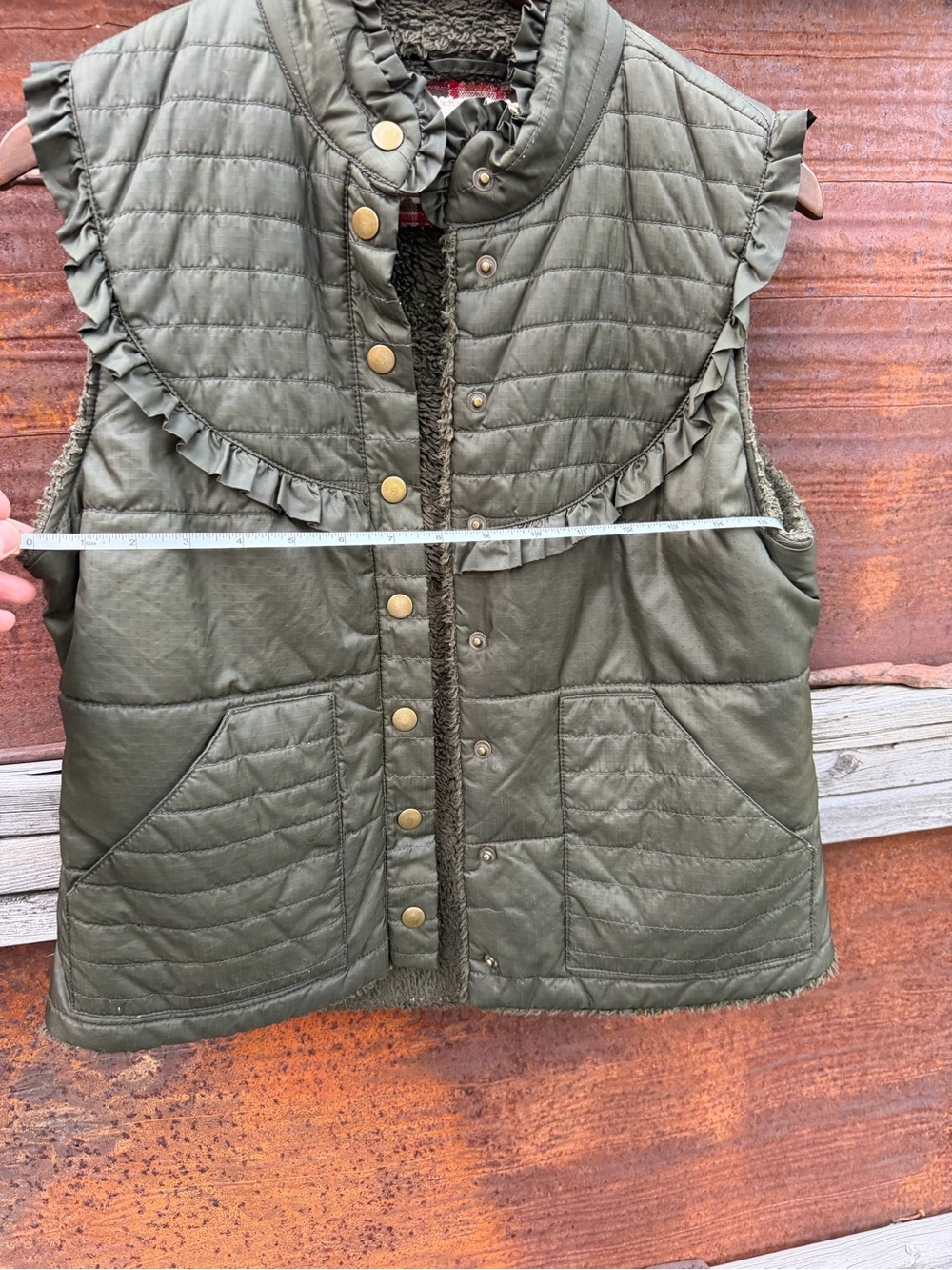 Free People Quilted Ruffle Olive Green Vest - Picture 5 of 6